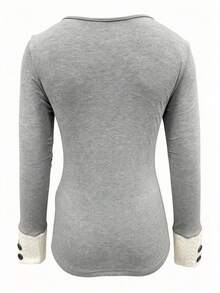 Autumn/Winter Elegant Casual Round Neck Clever Design Sweet Elegant Long Sleeve Base Layer Versatile Top - Grey - View 6