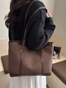 Large Capacity Elegant Tote Bag For Women 2026 Autumn/Winter New Solid Color Minimalist Textured Underarm Shoulder Bag - Coffee Brown - View 5