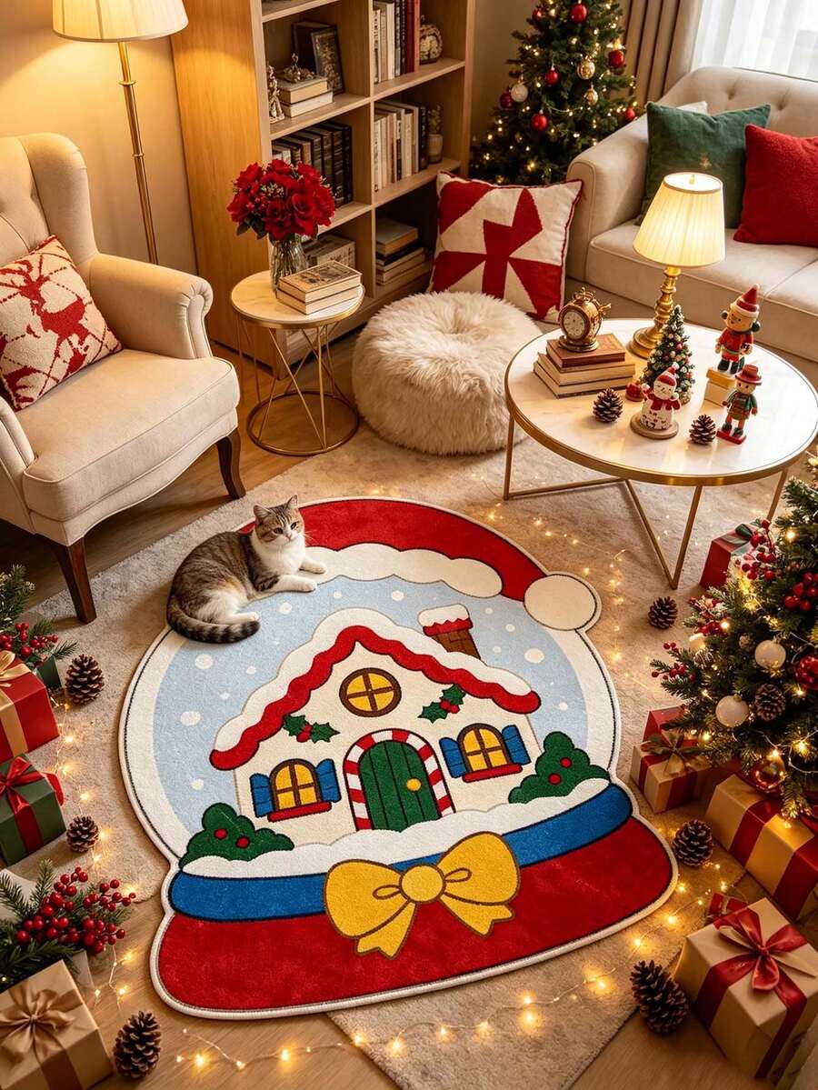 1pc Christmas Crystal Ball Rug, Christmas Gift, Thickened Carpet, Autumn/Winter Rug, Decorative Carpet, Bedroom Decor, Home Decor, Living Room Rug, Outdoor Rug, Washable Carpet - Multicolor - View 1
