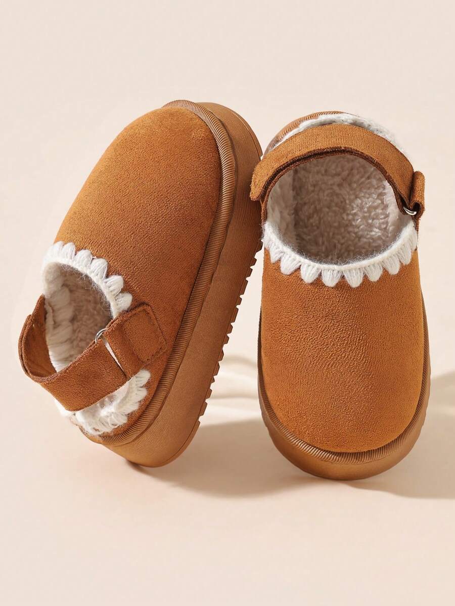 Baby Slippers With Back Strap And Hook And Loop Closure, Anti-Slip Indoor Home Bedroom Slippers For Toddlers, Boys And Girls, Autumn And Winter - Camel - View 1