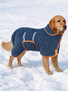 Fleece Dog Sweater, Winter Warm Dog Clothing, Small Medium Large Dog Fuzzy Pet Apparel, Soft Pullover Sweatshirt, Puppy Sportswear, Cold Weather Wear - Dark Blue - Navy Blue - View 2