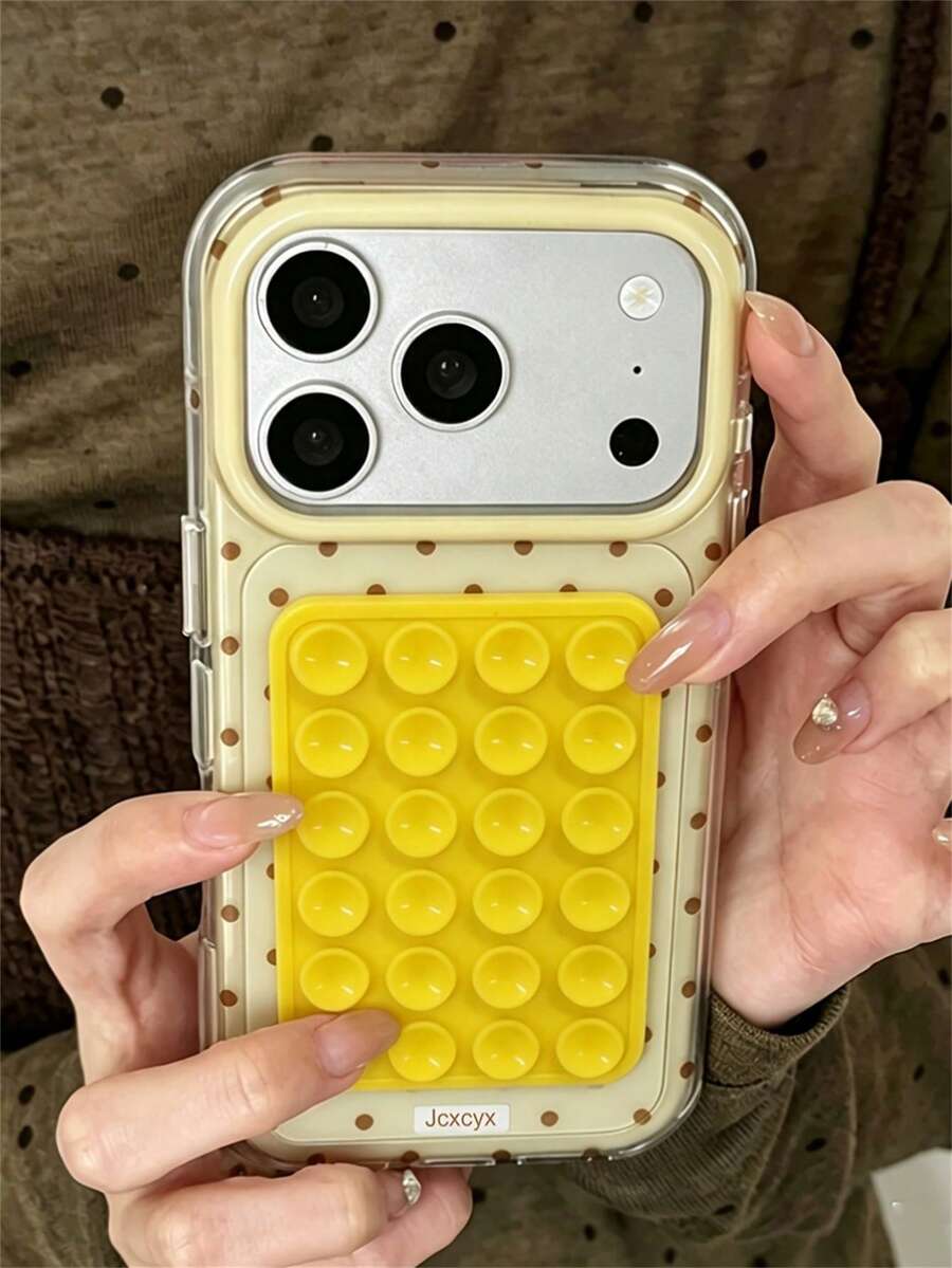 Cute Polka Dot Pattern With Suction Cup Sticker Macaron Color Transparent Phone Case, Compatible With IPhone 18 Pro Max 18 Pro 17 Pro Max 17 Pro 17 16 Pro Max 16 Pro 16 15 Pro Max 15 Pro 14 Pro Max 14 Pro 13 12 11, Minimalist Soft Transparent Protective Back Cover