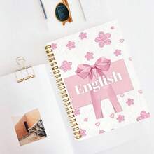 1pc A5 Spiral Bound Notebook, Pink Satin Bow Pattern, Pink Flower And Tiny Heart Pattern Cover English Theme Hardcover Diary, Ruled Pages, For Classroom Notes And Daily Language Learning Etiquette Style Student Notebook - Bow - View 2