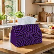 1pc Purple Optical Illusion Wavy Checkerboard Tissue Box - Vintage Foldable Storage, Suitable For Living Room, Kitchen, Bathroom Decor, Lightweight Durable Toilet Paper Holder, Space-Saving Cabinet Organizer - A - View 3