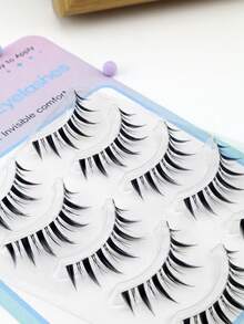 5 Pairs Pointed Tail Wet Manga Style Thick Voluminous Curly Spiky Doll Big Eye False Eyelashes Soft Faux Fur For Date And Daily Wear - Black - View 6