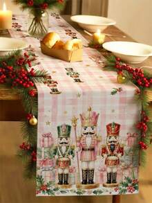 Taplak Meja Panjang Natal Motif Kotak-Kotak Nutcracker dengan Bantal dan Alas Piring, Dekorasi Meja Makan untuk Pesta Libur Natal, Perlengkapan Dekorasi Rumah Dapur - MultiWarna - View 2