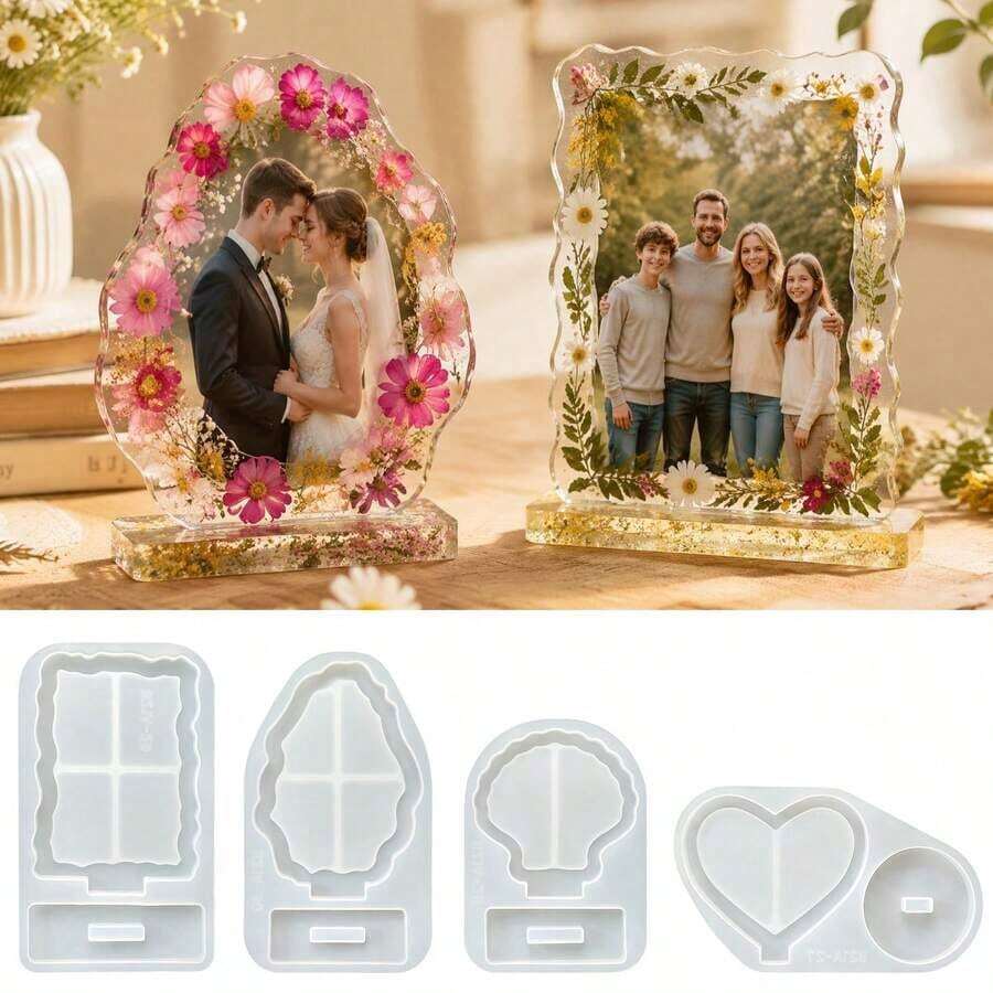 Heart Shaped Photo Frame Resin Mold DIY Peripheral Transparent Card Desktop Ornament Oval Wavy Photo Frame Silicone Mold Wedding Christmas Halloween Room Decor Autumn Home Decoration - Double-layer Photo Frame Mold - View 1