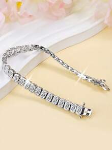 1pc Fashionable Versatile Classic Tennis Bracelet, Inlaid With Sparkling Cubic Zirconia, Suitable For Various Outfits, Can Be Given As A Gift - Rectangle - View 8