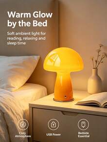 1pc Mushroom Glass Table Lamp, USB Powered LED Bedside Lamp, Aesthetic Glass Desk Lamp For Bedroom Living Room Study, Cute Room Decor Atmosphere Night Light, Home Decoration - one-size - View 8