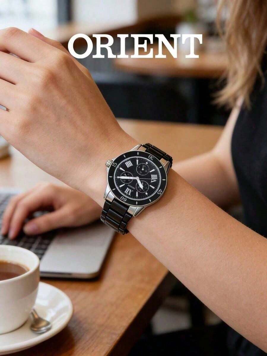 Orient Women's Quartz Watch Silver Metal Case Black Ceramic Bracelet Matte Black Dial Roman Numerals Multi Subdials Cool Statement Ladies Watch - Black - View 1