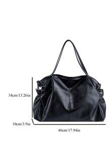 Tote Bag With Lychee Texture, Center Stitching Detail, Dual Long Handles And Adjustable Crossbody Strap, 2-In-1 Handheld And Shoulder Bag, Korean Slouchy, Large Capacity, Versatile For School And Shopping, Women's - Black - View 2