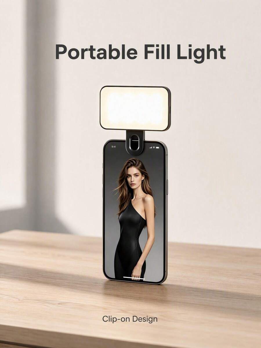 1pc Portable LED Clip-On Phone Fill Light, Selfie Fill Light, Camera Light, Pocket Selfie Light, Phone Photography Accessory, 3 Color Temperature Adjustable Selfie Light For Live Streaming, Makeup, Video Calls, Travel, Holiday Essential - one-size - View 1