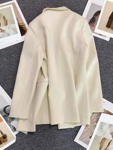 Women's Solid Color Long Sleeve Double-Breasted Blazer Jacket, Notch Lapel | Suitable For Dates, Parties, Outings And Holiday Celebrations - Off White - View 8