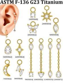 1PC G23 Pure Titanium Differdent CZ Star Heart Charm For Ear Lobe Dangle Hinger Lip Hoop Huggie Earrings Daith Flower Shaped Chain Pendant Accessory - Titanium Color - View 9