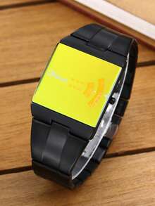 1 Men's Cool, Handsome, Personalized, Large Color Changing Glass Dial, Niche And Versatile Steel Strap Waterproof Quartz Watch - Black - View 5