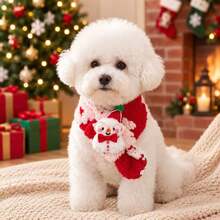 Christmas Pet Scarf, Cute Snowman Decoration, Soft Fluffy Red And White Winter Neck Warmer, Suitable For Dogs And Cats, Holiday Costume Accessory, Fit For Puppies, Small And Medium Dogs - Multicolor - View 4