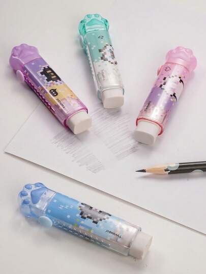 1pc/2/4pcs Cute Pixel Cat Paw Push Pull Eraser, Retractable Sliding Rubber Eraser, High Aesthetic Stationery For Student Rewards, Small Gifts, Study