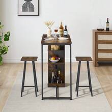 3-Piece Bar Table & Chairs Set For 2 With 3-Tier Storage Shelves – Space-Saving Counter Height Dining Table For Small Apartment, Kitchen, Or Living Room - Retro Color - View 3
