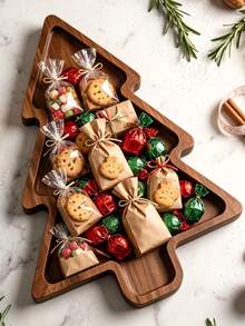 1pc Christmas Tree Shaped Wooden Tray, Christmas Wooden Snack Plate, Decorative Wooden Tray, Suitable For Candy And Nuts, Christmas Party Table Decor, Home Kitchen Food Display Plate, Holiday Kitchen Decor, Cutting Board, Hostess Gift - Multicolor - View 3