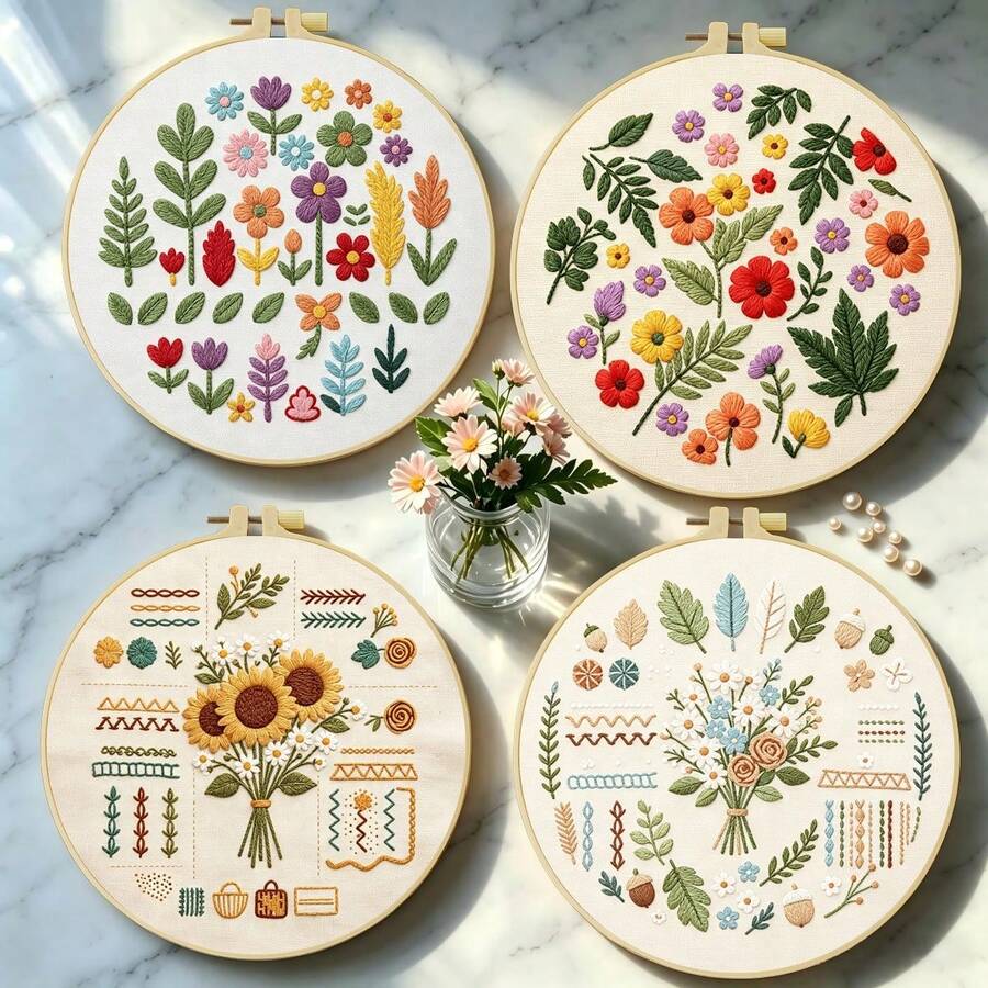 1PC 15*15cm/5.9*5.9in 20*20cm/7.9*7.9in,A Beautiful Bouquet Embroidery Kit, DIY Handmade Embroidery Set For Adult Beginners, Home Gift, Women's Sewing Gift, Including User Manual, Printed Pattern Fabric, Embroidery Frame, Needle And Thread.