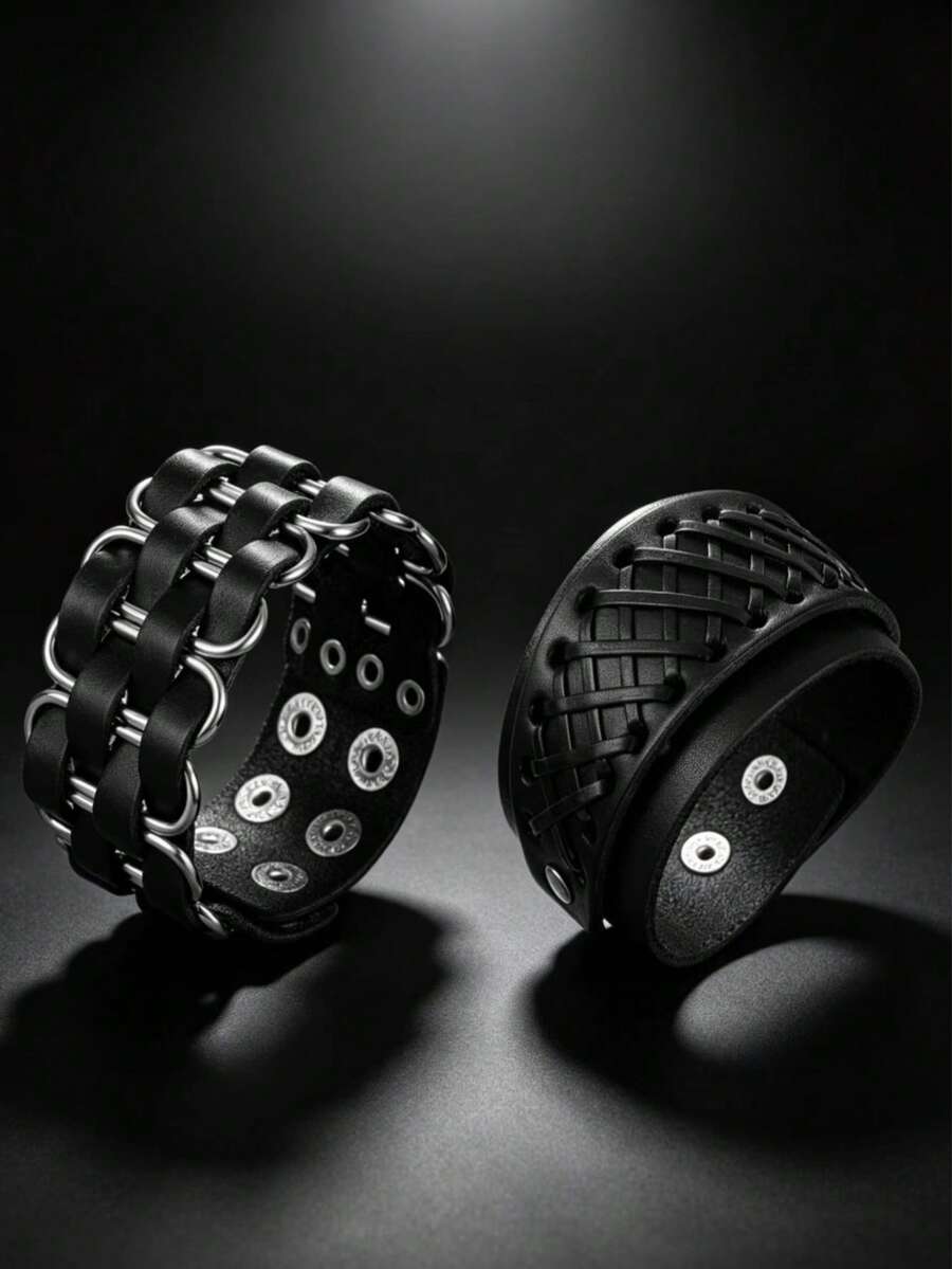 2pcs Casual Fashion Alloy Braided Bracelets Suitable For Men Sports Casual Fashion Wear Exquisite Bracelet Gift For Men - Black - View 1