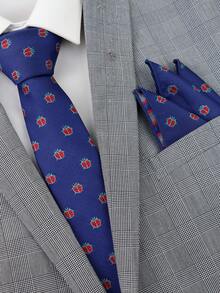ZLQ&GOU 2 PCS Vintage Insect Ladybug Tie & Pocket Square Set, Navy Blue Men's Daily Commute Suit Accessories - Blue - View 6