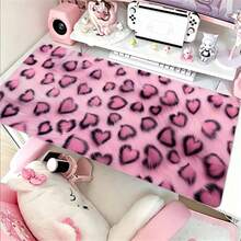 Pink Heart Leopard PU Leather Desk Mat, Large Waterproof Anti-Slip Mouse Pad, Easy Clean Desktop Protector For Office Study Makeup Gaming - View 2