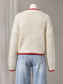 Women's Knit Long Sleeve Sweater, Unique Front Design, Autumn/Winter Essential - Off-white - View 3