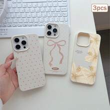 Set 3 Casing Ponsel Tekstur Leci Bunga Lily Anti-Slip Tahan Air Tahan Benturan, Penutup Pelindung Kulit Sintetis Putih Motif Bunga - MultiWarna - View 2