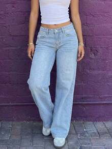 Women's Retro Casual Loose Straight Leg Jeans - Light Wash - View 3
