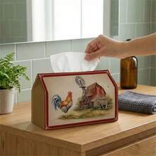1pc Vintage Tissue Box, Country Farmhouse Style - Rooster Barn Vintage, Durable Polyester, Perfect For Kitchen, Living Room, Bedroom, Bathroom, Car - Bathroom Decor | Fun Design | Durable Polyester, Tissue Box - A - View 6