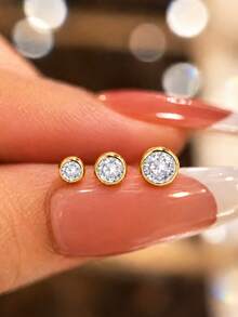 AnlaScheer 1pc 925 Sterling Silver Round Bezel Flat Back Helix Cartilage Piercing Earring, Women's Engagement Wedding Bridal Jewelry - Gold - View 5