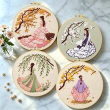 1PC 15*15cm/5.9*5.9in 20*20cm/7.9*7.9in,Woman In A Long Dress Embroidery Kit, DIY Handmade Embroidery Set For Adult Beginners, Home Gift, Women's Sewing Gift, Including User Manual, Printed Pattern Fabric, Embroidery Frame, Needle And Thread. - 15X15CM - View 3