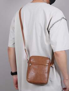 Men's Leather Crossbody Bag, Casual Shoulder Purse, Lightweight Mini Messenger Bag For Daily Work Travel Outdoor - Brown - View 4