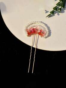 1pc Vintage Small Flower Pearl U-Shaped Hair Pin, Personalized Hair Accessory For Girls, Suitable For Party And Ball Decoration - Multicolor - View 7