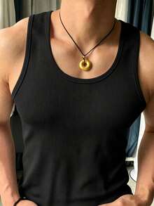 Men's Solid Color Fitness Sports Tank Top, Black, Summer - Black - View 2