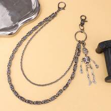 European And American Fashion Gun Black Double-Layer Personalized Chain Skeleton Pendant Punk Hip-Hop Metal Pants Chain - Silver - View 3
