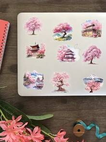 50Pcs For Kids Watercolor Peach Tree Stickers Floral Nature Waterproof DIY Decals - Multicolor - View 3