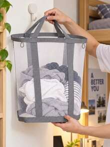 Extra Large Foldable Mesh Laundry Basket With Handle- Robust Laundry Bags, Portable Storage Bag, Garment Bag, Hook, Suitable For Clothing Storage, Home, Travel And Laundry Room, Bedroom And Bathroom, Camping Use. Space-Saving, Rectangular Design | Laundry Basket, Laundry Bin, Back To School, Christmas, Halloween Gift - Multicolor - View 1