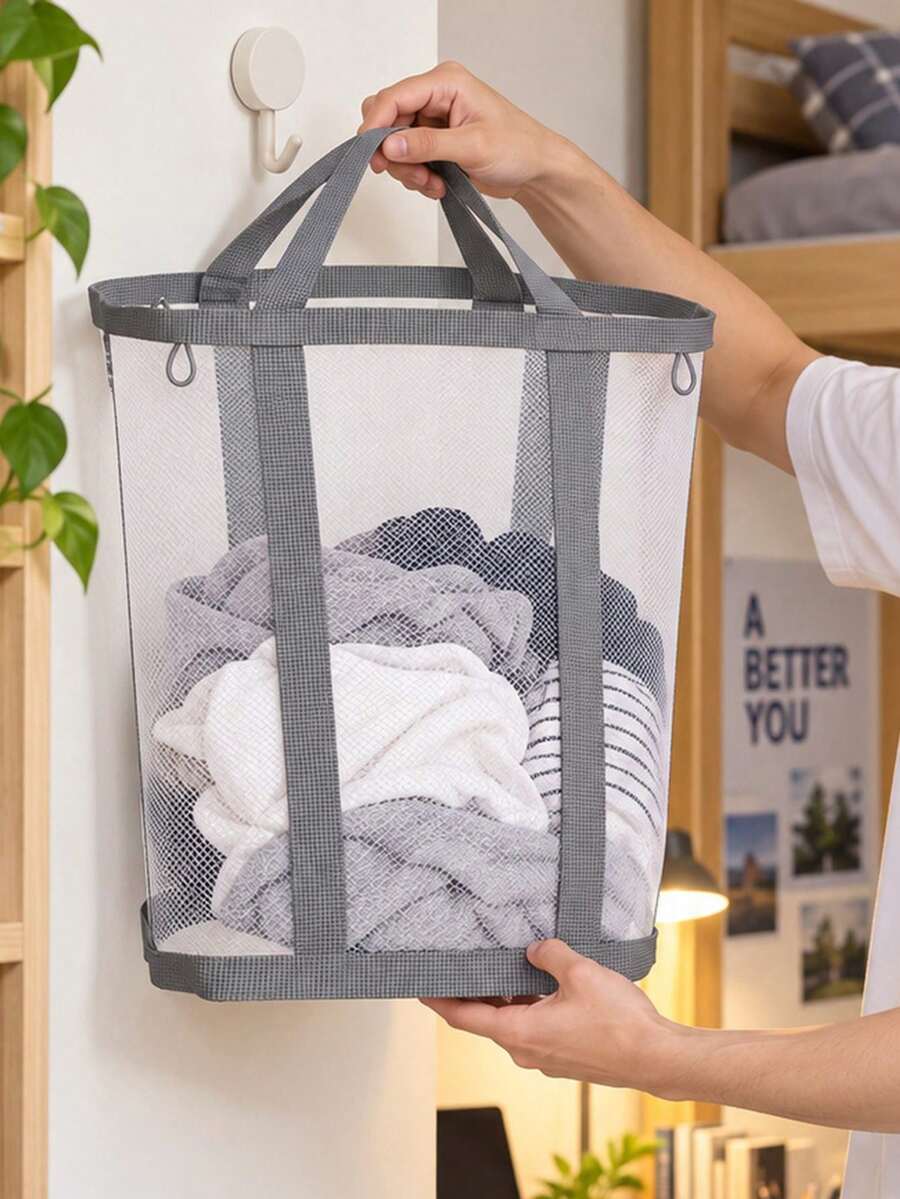 Extra Large Foldable Mesh Laundry Basket With Handle- Robust Laundry Bags, Portable Storage Bag, Garment Bag, Hook, Suitable For Clothing Storage, Home, Travel And Laundry Room, Bedroom And Bathroom, Camping Use. Space-Saving, Rectangular Design | Laundry Basket, Laundry Bin, Back To School, Christmas, Halloween Gift - Multicolor - View 1