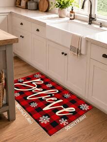 1pc Red & Black Plaid Print Kitchen Mat, Merry Christmas Letter Pattern Long Runner Rug, American Country Style Checkered Entryway Door Mat, Suitable For Kitchen, Dining Room, Hallway, Entrance, Bedroom And Indoor Home Decor, Winter Christmas Holiday Atmosphere Decorative Carpet - Multicolor - View 10