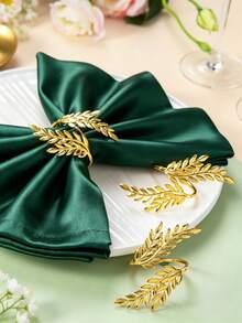 4-30pcs Metal Leaf Napkin Rings, Wheat Ear Napkin Holders, Table Decor Suitable For Wedding, Christmas, Party, Banquet, Dinner - Gold - View 4