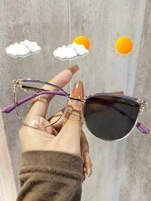 1pc Metal Cat Eye Dual-Color Rhinestone Decorated Indoor/Outdoor Color-Changing Multi-Purpose Fashion Versatile Women's Glasses - Discoloration - View 7