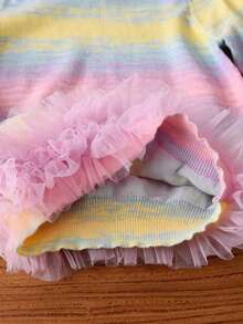 Girls' Cute Gradient Color Ruffle Knit Pullover Sweater, Suitable For Vacation, Daily Wear, Spring, Autumn, Winter - Pink - View 7
