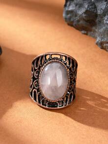 1pc Natural Crystal Natural Stone Egg-Shaped Polished Antique Style Open Ring Suitable For Women And Men - Multicolor - View 19