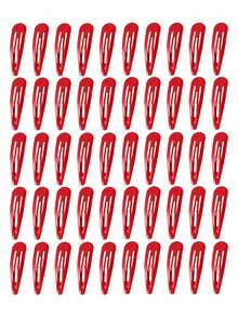 VBOOR 10/20/50pcs Random Solid Color Women's Water Drop Shaped Hair Clips, Snap BB Clips For Bangs And Side Hair, Daily Makeup And Hair Styling Accessory - Red - View 10