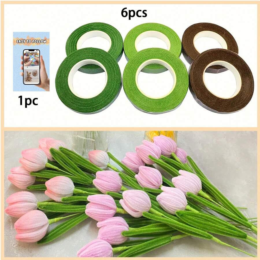 5/6 捲綠色花藝膠帶，紙膠帶適用於花束花莖包紮、婚禮生日禮品包裝、花藝手工裝飾、聖誕節假期用品