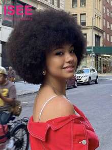 ISEE Tóc giả nữ ngắn màu đen kiểu xoăn xù mềm bồng bềnh, tóc thật người, cắt pixie Afro, mật độ 200%, không cần keo, làm hoàn toàn bằng máy - SNatural - Xem 2