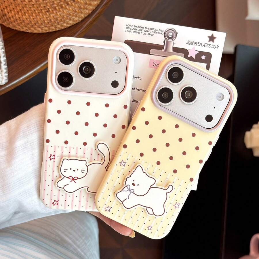 GUCADI Presents A Cute Polka Dot Pattern Phone Case, Perfect For Sharing On Social Media. This Phone Case Features A 3D Design With Cat And Dog Patterns, Suitable For Apple 17 Pro Max, 18 Pro And Cartoon Style 16 Series Phones. The Phone Case Has A Soft Touch, Making It Ideal For Couples, Best Friends, And Those Who Love Sweet, Girly, Creative Designs, As Well As Geometric Patterns And Unique, Stylish Phone Cases. - Mango Yellow - View 1