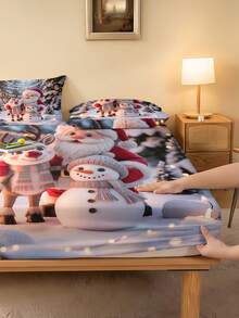 1PC Christmas Theme Fitted Sheet (Fitted Sheet Only, No Pillowcase), Santa Claus, Reindeer And Snowman Print Soft Bedding, Suitable For Bedroom, Guest Room, School Dormitory, Easy To Remove And Machine Washable All Season Mattress Protector, Perfect Christmas Gift For Parents And Friends - Multicolor - View 6